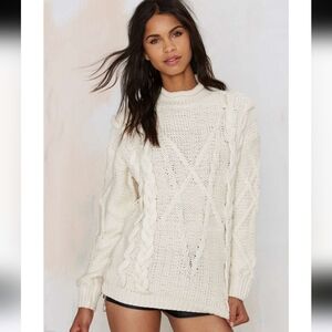 UNIF Cozy Cable Knit Cream Sweater
